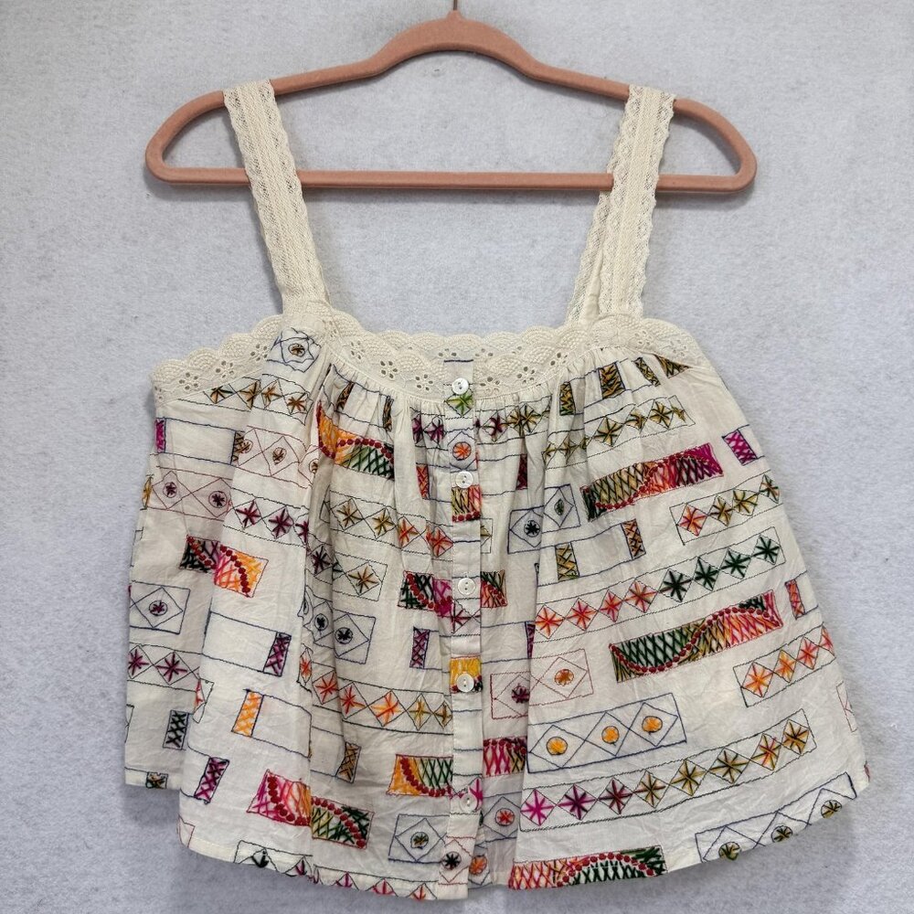 dRA Los Angeles Tank Top Womens Medium Embroidered Lace Button Front TT1294A